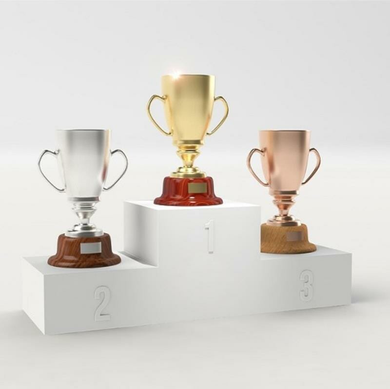 Trophies on pedestals