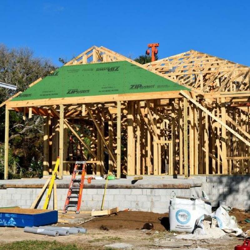 A house frame being constructed