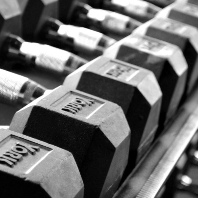Dumbbells on a rack