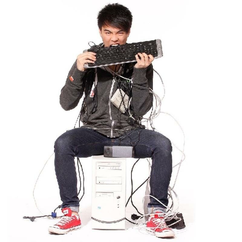 A person tangled in wires